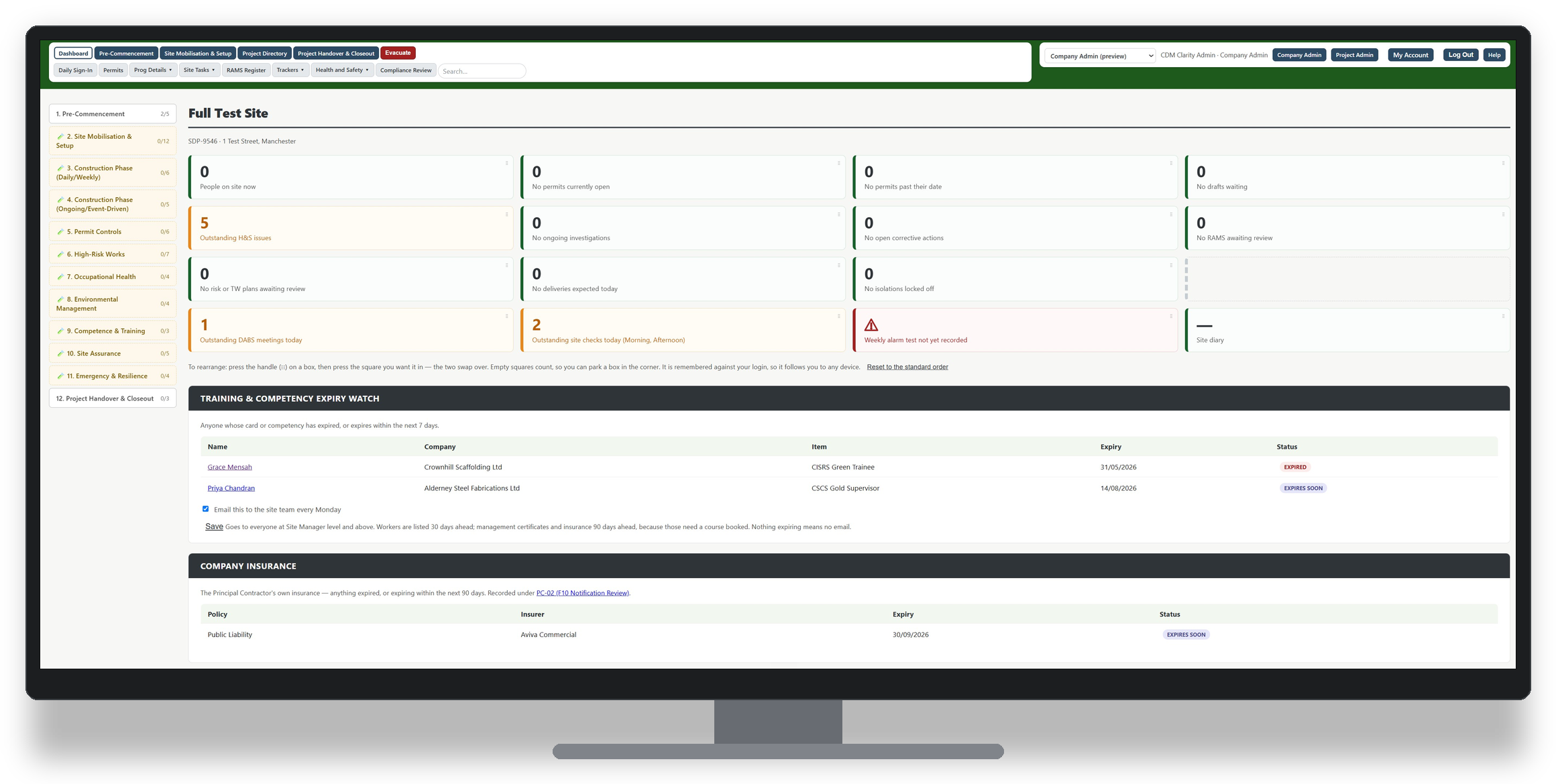 Clarity PC project dashboard